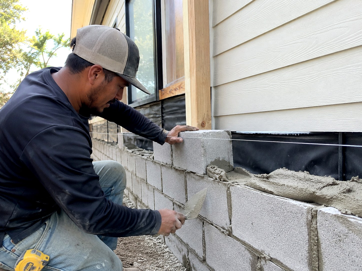 Block foundation masonry in progress